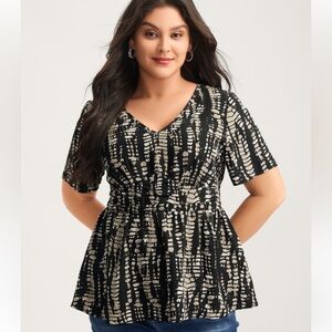 NWT Black and Beige Fitted Peplum Blouse Plus Size